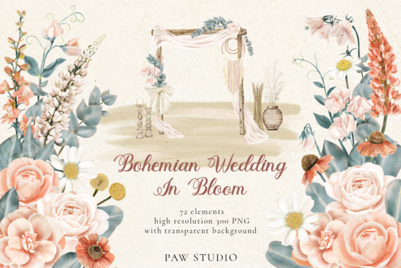 Download Bohemian Wedding Flowers Leaves Clipart - Bohemian Collection