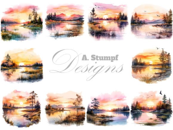 Download Lake at Sunset Landscape Clipart Bundel - Bundel Collection