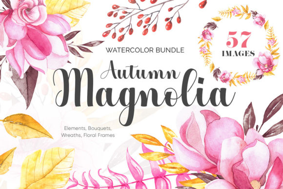 Download Autumn Magnolia Watercolor Bundel - Bundel Collection