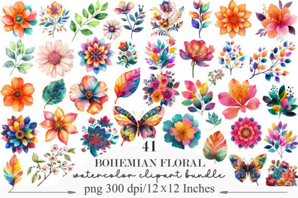Download Bohemian Floral Clipart PNG - Bohemian Collection